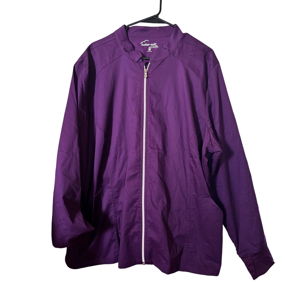 Buttersoft Stretch Women's Scrub 3XL NWT Eggplant Purple Zipper Front Pockets